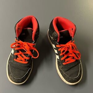 Adidas Kids Black and Orange High-Top Sneakers